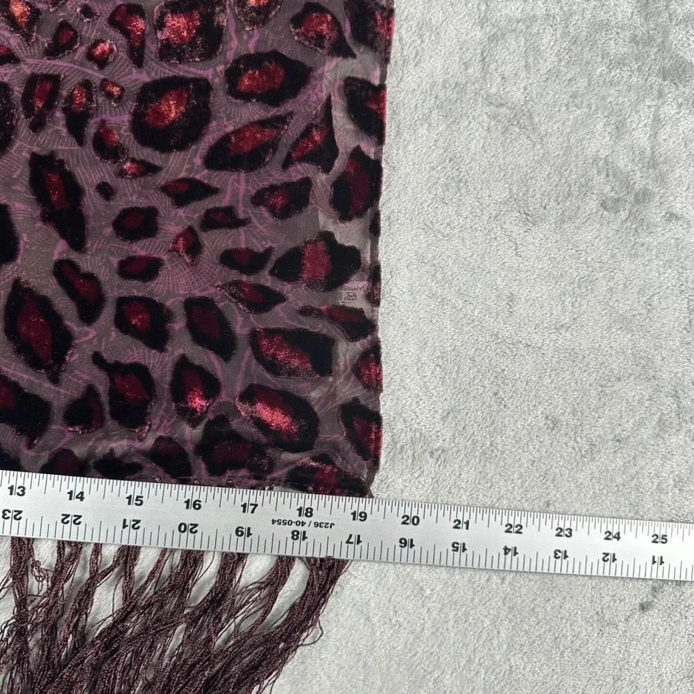 Scarf Women OS Burgundy Devore Burnout Velvet Leopard Print Fringe Wrap Mob Wife
